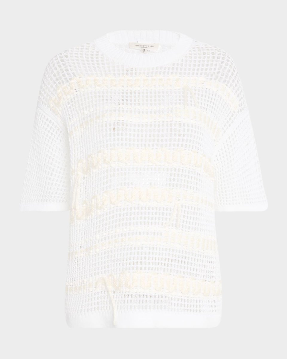 Embroidered Mesh-Knit Sweater